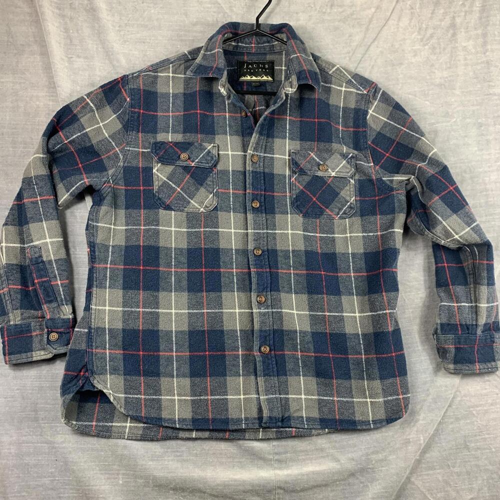 Jachs New York Mens XL Heavy Duty Flannel Shirt Blue Plaid Shacket